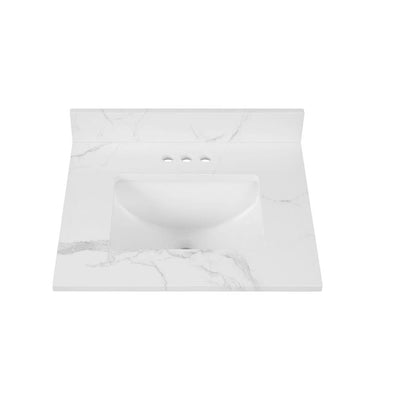 25 in. W x 22 in. D x 0.75 in. H Engineered Marble Vanity Top in Calacatta White with White Basin - Super Arbor