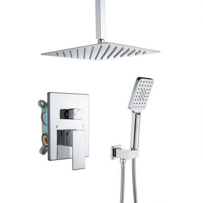 3-Spray with 2.5 GPM 12 in. 2 Functions Tub Ceiling Mount Dual Shower Heads in Spot in Polished Chrome (Valve Included) - Super Arbor