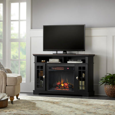 Canteridge 47 in. Freestanding Media Mantel Electric TV Stand Fireplace in Black with Oak Top - Super Arbor