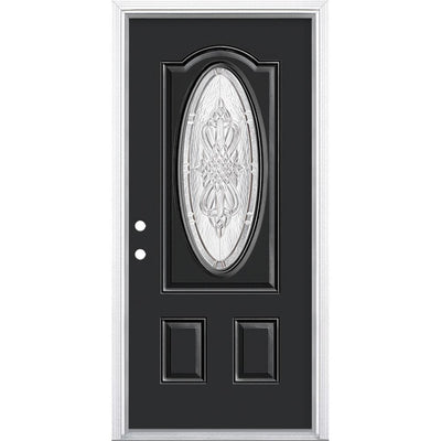 36 in. x 80 in. New Haven 3/4 Oval-Lite Right-Hand Inswing Painted Steel Prehung Front Exterior Door with Brickmold - Super Arbor