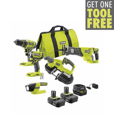 ONE+ 18V Brushless Cordless 4-Tool Combo Kit with (2) 2.0 Ah Batteries, Charger, Bag w/Free Band Saw - Super Arbor