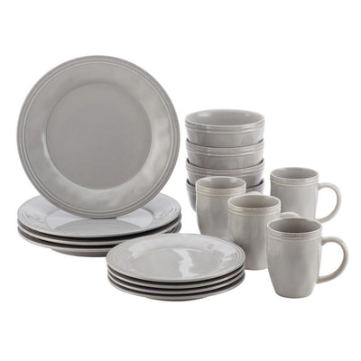 16-Piece Solid Sea Salt Gray Ceramic Dinnerware Set (Service for 16) - Super Arbor