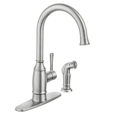 Noell Single-Handle Standard Kitchen Faucet with Side Sprayer in Spot Resist Stainless - Super Arbor