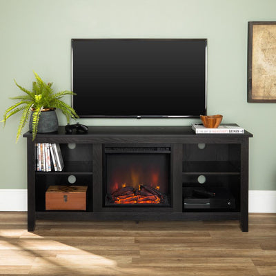58 in. Rustic Farmhouse Fireplace TV Stand - Black - Super Arbor