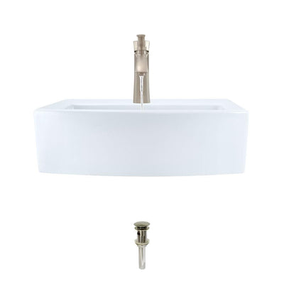Porcelain Vessel Sink in White with 725 Faucet and Pop-Up Drain in Brushed Nickel - Super Arbor