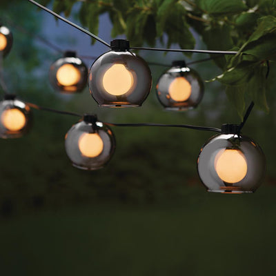Outdoor/Indoor 10 ft. Plug-In Incandescent G Type Bulb String Light with 8-Smoky Glass Shades