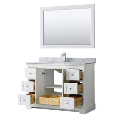 Wyndham Collection Avery 48-in White Single Sink Bathroom Vanity with White Carrara Marble Natural Marble Top (Mirror Included)