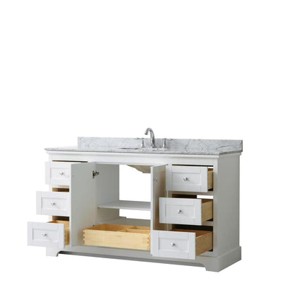 Wyndham Collection Avery 60-in White Single Sink Bathroom Vanity with White Carrara Marble Natural Marble Top