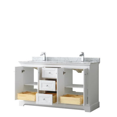 Wyndham Collection Avery 60-in White Double Sink Bathroom Vanity with White Carrara Marble Natural Marble Top