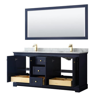 Wyndham Collection Avery 72-in Dark Blue Double Sink Bathroom Vanity with White Carrara Marble Natural Marble Top (Mirror Included)