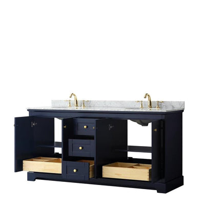 Wyndham Collection Avery 72-in Dark Blue Double Sink Bathroom Vanity with White Carrara Marble Natural Marble Top