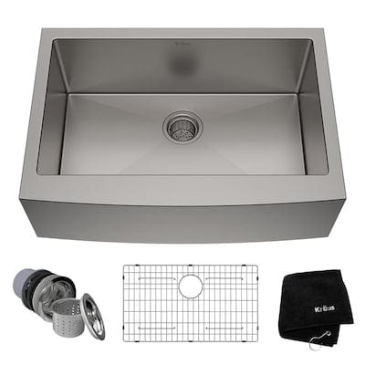 Kraus Standart PRO 32.88-in x 20.75-in Stainless Steel Single Bowl Tall (8-in or Larger) Undermount Apron Front/Farmhouse Residential Kitchen Sink