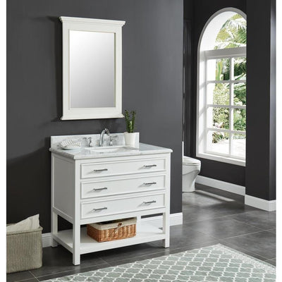 allen + roth Presnell 37-in Navy Blue Single Sink Bathroom Vanity with Carrara White Natural Marble Top - Super Arbor