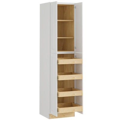 Newport Assembled 24x96x24 in. Plywood Shaker Utility Kitchen Cabinet Soft Close 4 rollouts in Painted Pacific White - Super Arbor