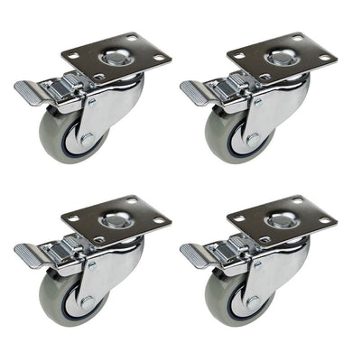3 in. Dia Swivel Double Lock Polyurethane Plate Caster in Gray (4-Pack) - Super Arbor