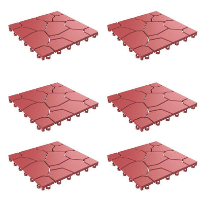 Pure Garden 11.5 in. x 11.5 in. Brick Red Outdoor Interlocking Brick Look Polypropylene Patio and Deck Tiles (Set of 12)