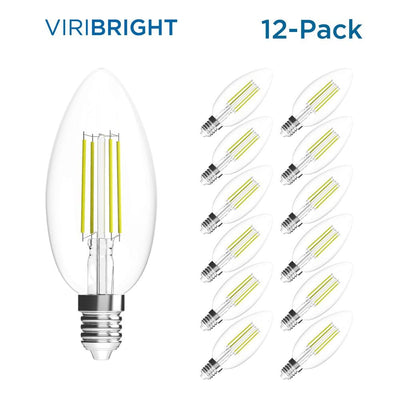 Viribright 35-Watt Equivalent B10 Dimmable E12 Candelabra Base LED Light Bulb Warm White (12-Pack) - Super Arbor