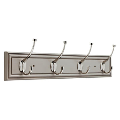 Galena 27 in. Pebble Gray and Polished Nickel Pilltop Hook Rack - Super Arbor
