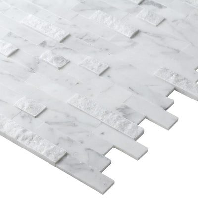 Peel&Stick Mosaics Peel and Stick Stacked Carrara 10-in x 10-in Multi-Finish Natural Stone Travertine Linear Mosaic Peel & Stick Tile
