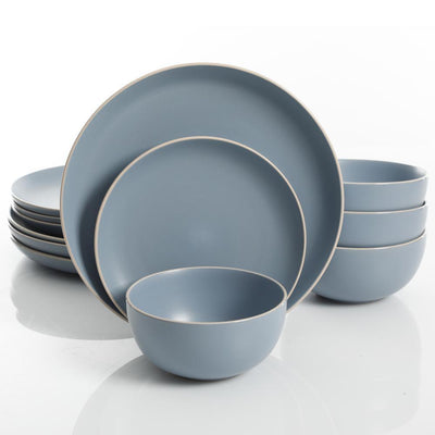 Rockaway 12-Piece Modern Blue Matte Finish Ceramic Dinnerware Set (Service for 4) - Super Arbor