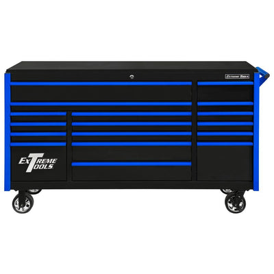 DX Series 72 in. 17-Drawer Roller Cabinet Tool Chest with Mag Wheels in Black with Blue Drawer Pulls - Super Arbor