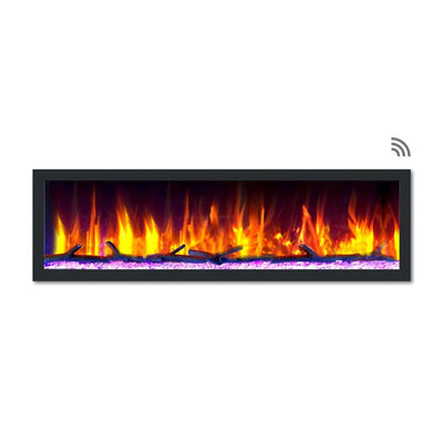 64 in. Cascade Flush-Mount LED Electric Fireplace in Black - Super Arbor