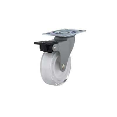 2-15/16 in. Clear White Swivel with Brake Plate Caster, 110 lb. Load Rating - Super Arbor
