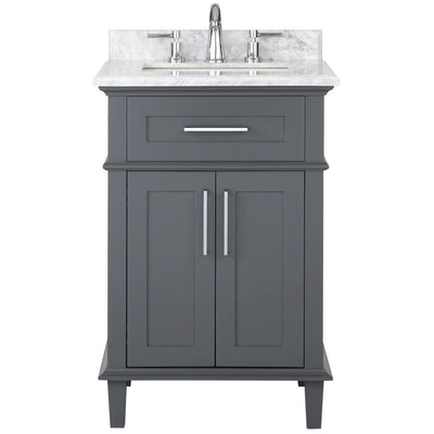 Sonoma 24 in. W x 20.25 in. D Vanity in Dark Charcoal with Carrara Marble Top with White Sinks - Super Arbor