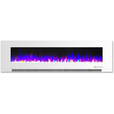60 in. Wall-Mount Electric Fireplace in White with Multi-Color Flames and Crystal Rock Display - Super Arbor