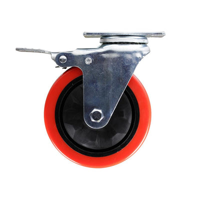 5 in. Red TPU Heavy-Duty Swivel Plate Caster with Brake, 330 lbs. Weight Capacity - Super Arbor