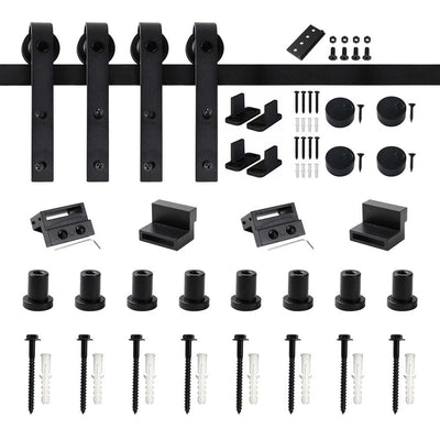 10 ft./120 in. Frosted Black Sliding Barn Door Hardware Track Kit for Double Doors with Non-Routed Floor Guide - Super Arbor