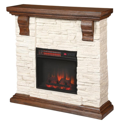 Highland 40 in. Media Console with Faux Stone Electric Fireplace TV Stand in Rustic White - Super Arbor