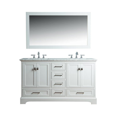Newport 60 in. W x 22 in. D Vanity in White with Marble Vanity Top in Carrara White and Mirror - Super Arbor