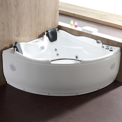 60 in. Acrylic Offset Drain Corner Apron Front Whirlpool Bathtub in White - Super Arbor