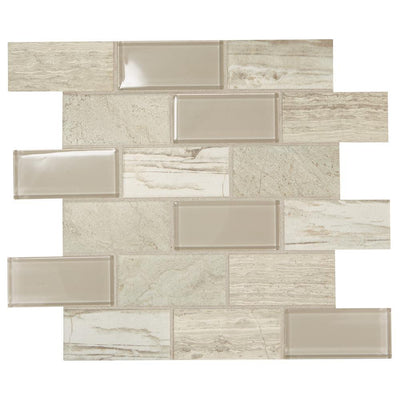 Daltile Premier Accents Beach Brick Joint 11 in. x 13 in. x 6 mm Glass Mosaic Wall Tile (0.9 sq. ft. / piece) - Super Arbor