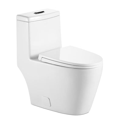 Siphon Flushing 1-Piece 1.28 GPF Dual Flush High Efficiency Elongated Toilet in White, Seat Included - Super Arbor