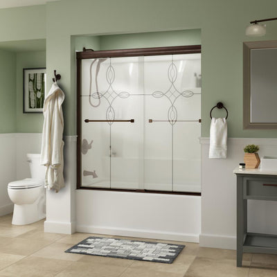 Everly 60 in. x 58-1/8 in. Traditional Semi-Frameless Sliding Bathtub Door in Bronze and 1/4 in. (6mm) Tranquility Glass - Super Arbor