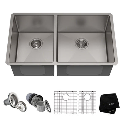 Standart PRO 33in. 16 Gauge Undermount 60/40 Double Bowl Stainless Steel Kitchen Sink - Super Arbor