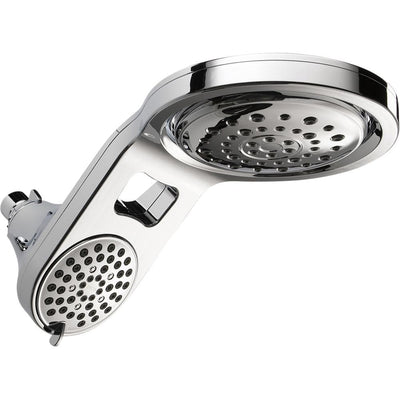 HydroRain Two-in-One 5-Spray 7.9 in. Double Wall Mount Fixed Shower Head in Chrome - Super Arbor