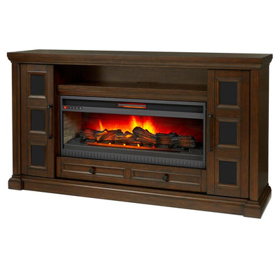 Cecily 72 in. Media Console Infrared Electric Fireplace in Rich Brown Cherry - Super Arbor