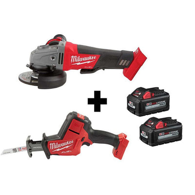 M18 FUEL 18-Volt 4-1/2 in./5 in. Brushless Cordless Grinder w/ Paddle Switch & M18 FUEL Hackzall w/ Two 6.0Ah Batteries - Super Arbor