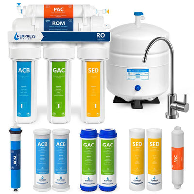 Express Water Reverse Osmosis 5 Stage Water Filtration System – with Faucet, Tank, and 4 Replacement Filters – 100 GPD - Super Arbor