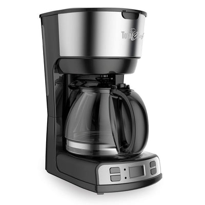 12-Cup Black/Silver Programmable Drip Coffee Maker with Glass Carafe and LCD Display - Super Arbor