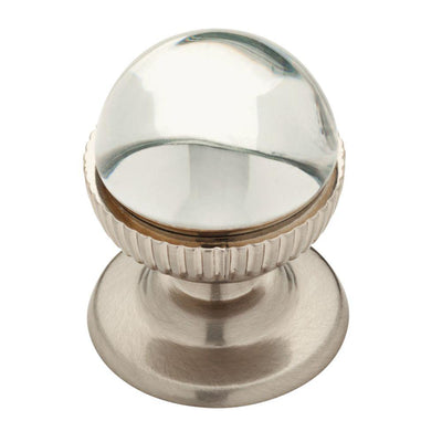 Classic 1-1/3 in. (34mm) Satin Nickel and Clear Glass Round Cabinet Knob - Super Arbor