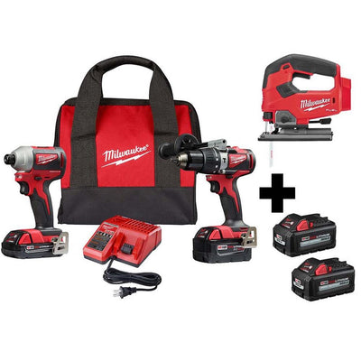 M18 18-Volt Lithium-Ion Brushless Cordless Hammer Drill/Impact/Jig Saw Combo Kit (3-Tool) with 4-Batteries - Super Arbor