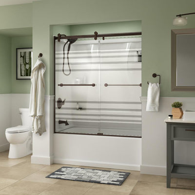 Lyndall 60 x 58-3/4 in. Frameless Contemporary Sliding Bathtub Door in Bronze with Transition Glass - Super Arbor
