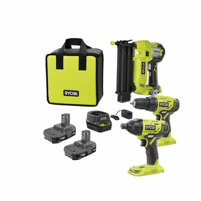 18-Volt ONE+ Lithium-Ion Cordless 3-Tool Combo Kit with Drill/Driver, Impact Driver, AirStrike 18-Gauge Brad Nailer - Super Arbor