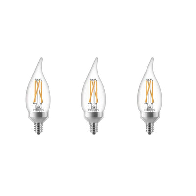 Philips 40-Watt Equivalent Soft White B11 Dimmable Warm Glow Dimming Effect Bent Tip E12 Candle LED Light Bulb (2700K) (3-Pack) - Super Arbor