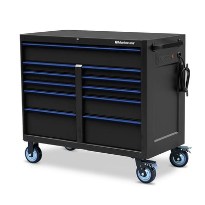46 in. x 24 in. 11-Drawer Roller Cabinet Tool Chest with Power and USB Outlets in Black and Blue - Super Arbor