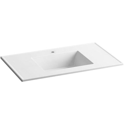 Ceramic/Impressions 37 in. Single Faucet Hole Vitreous China Vanity Top with Basin in White Impressions - Super Arbor